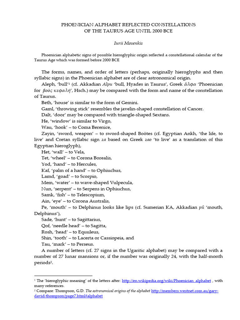 Phoenician Alphabet Reflected Constellat | PDF