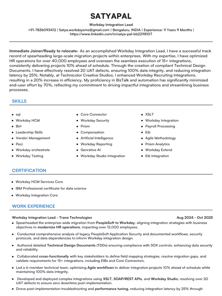 Workday Integration Lead Resume 2024 | PDF | Business Process | Databases