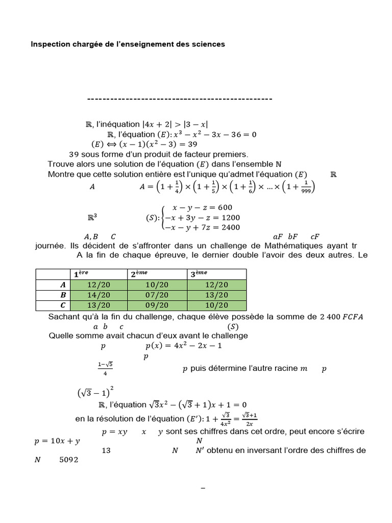 Partie A: Evaluation Des Ressources (13 Points) EXERCICE 1: 3,75 Points ...