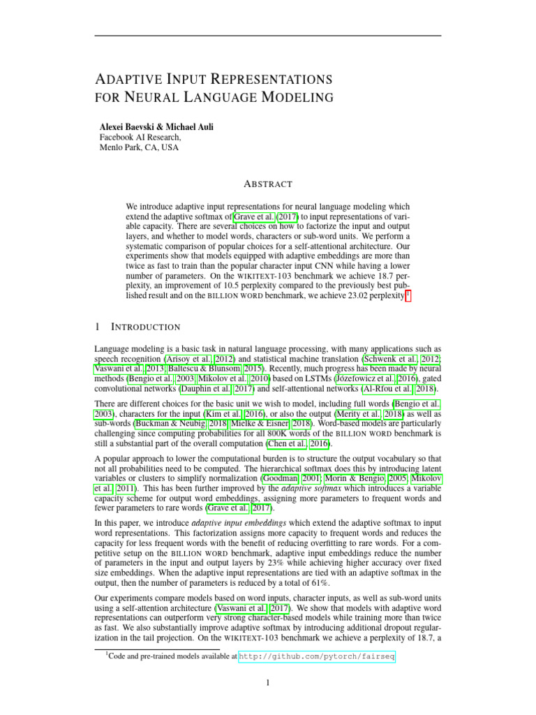 Adaptive Input Representations For Neural Language Modeling | PDF ...