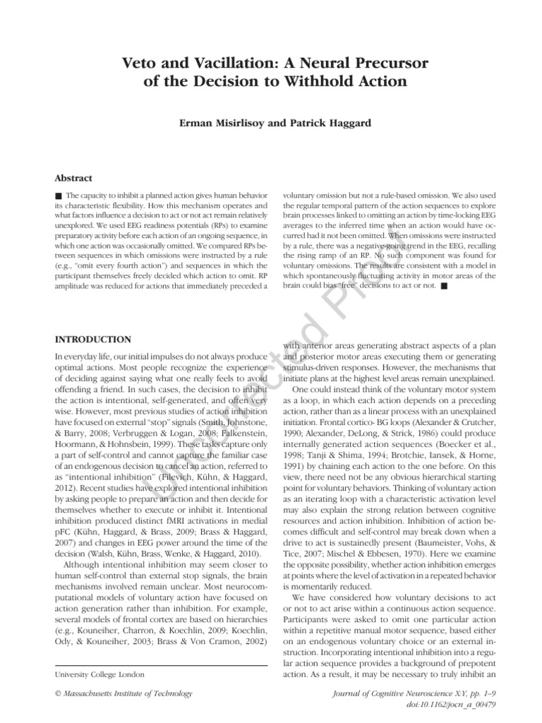 Misirlisoy, 2014 - Veto and Vacillation - A Neural Precursor of The ...