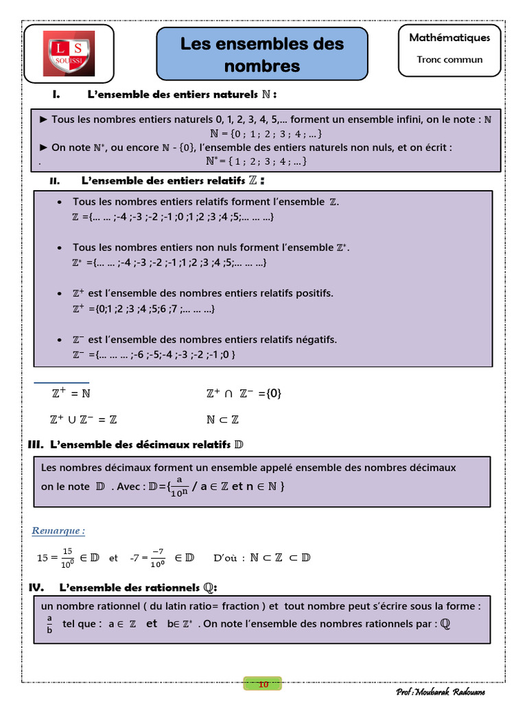 Ensembles de Nombres en Mathématiques | PDF | Nombre rationnel | Entier ...