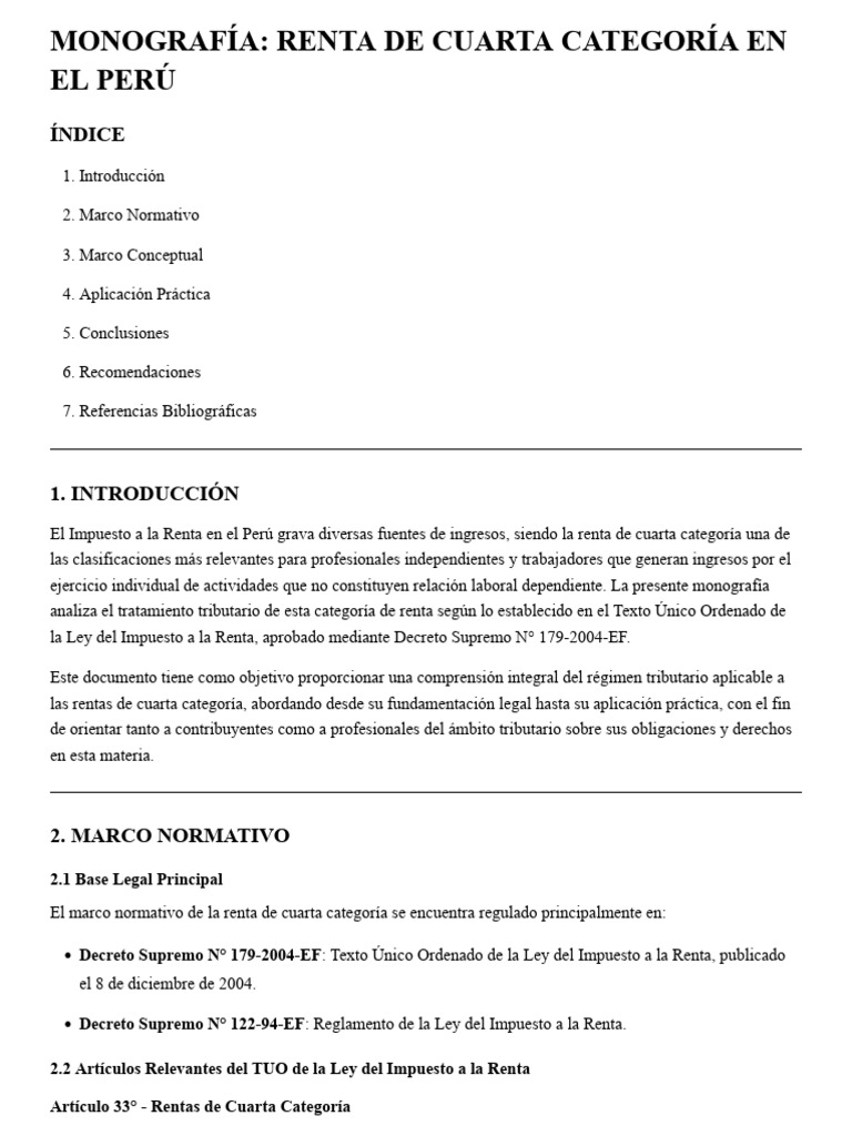 Renta de Cuarta Categoría en Perú: Guía Completa | PDF | Impuesto sobre ...