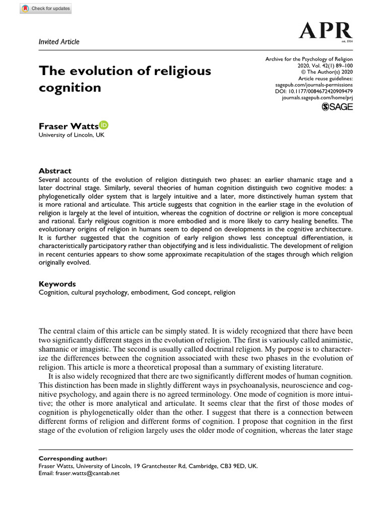 Watts 2020 The Evolution of Religious Cognition | PDF | Mind ...
