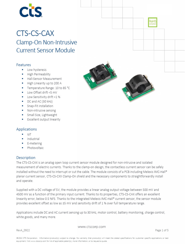 Clamp-On Current Sensor Module Specs | PDF | Physical Quantities ...
