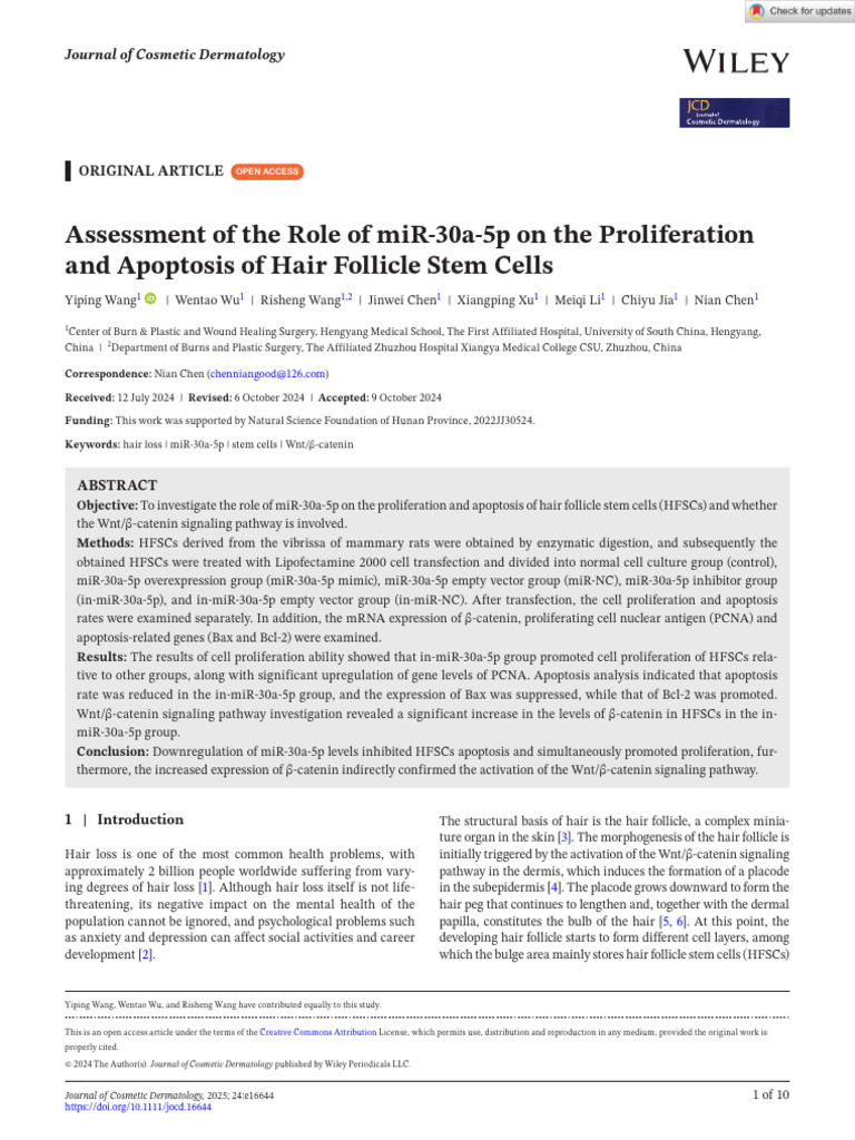 J of Cosmetic Dermatology - 2024 - Wang - Assessment of The Role of MiR ...