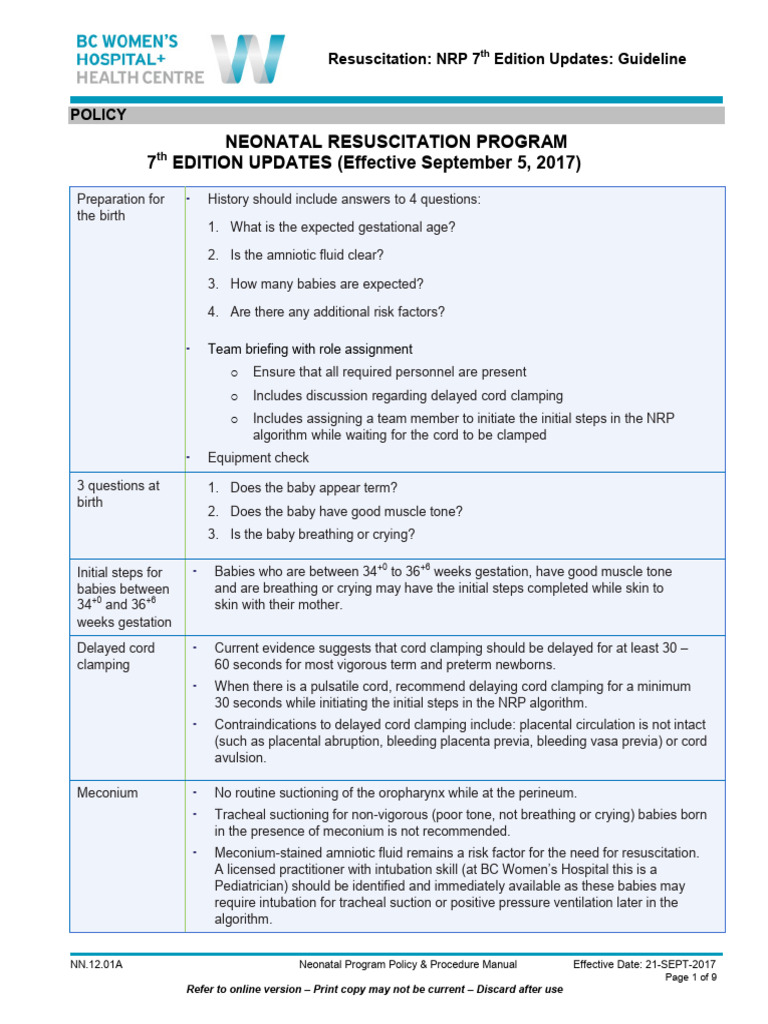 NN.12.01.a Resuscitation NRP 7th Edition Updates Guideline | PDF ...