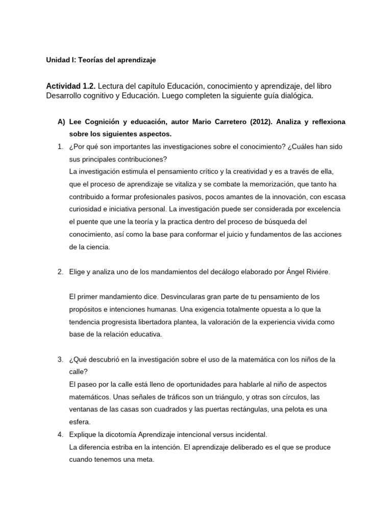 Unidad 1 Actividad 1.2 | PDF | Memoria | Aprendizaje