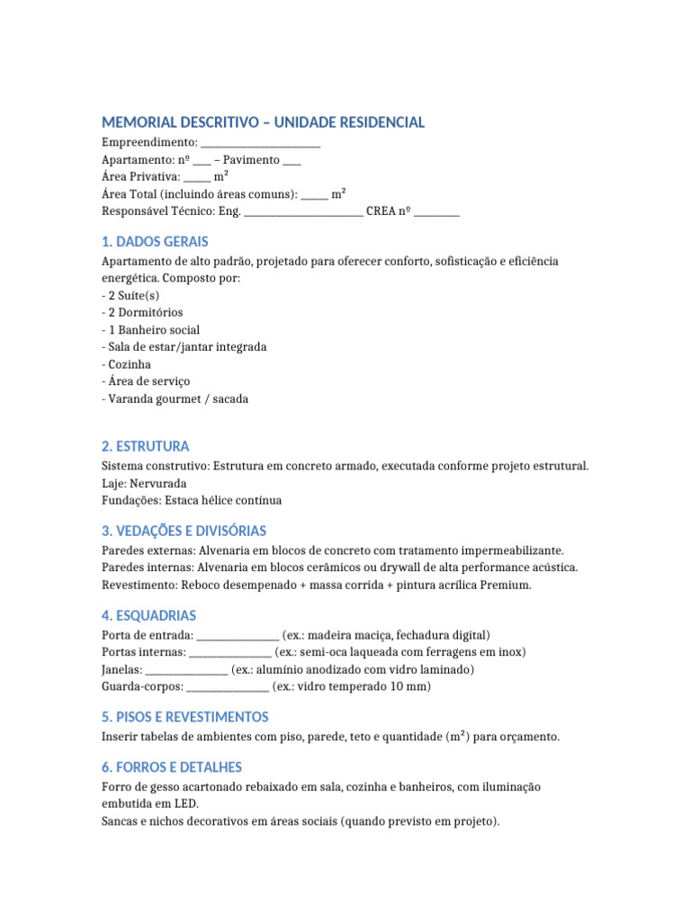 Memorial Descritivo de Apartamento Luxuoso | PDF | Drywall | Tecnologia ...