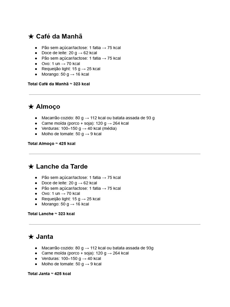 Plano de Refeições: 1.558 kcal Diário | PDF