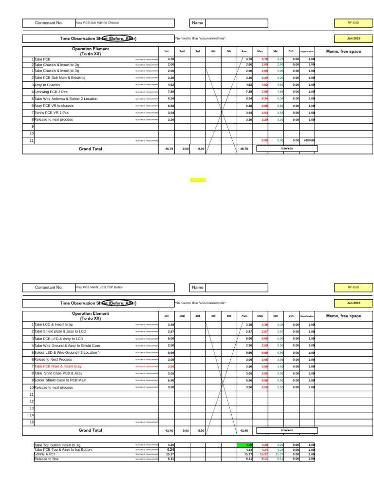 PCB Assembly Time Observation Sheet | PDF | Printed Circuit Board ...