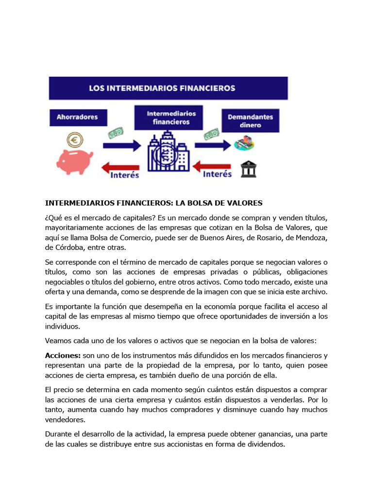 Intermediarios Financieros y Bolsa de Valores | PDF | Compartir ...