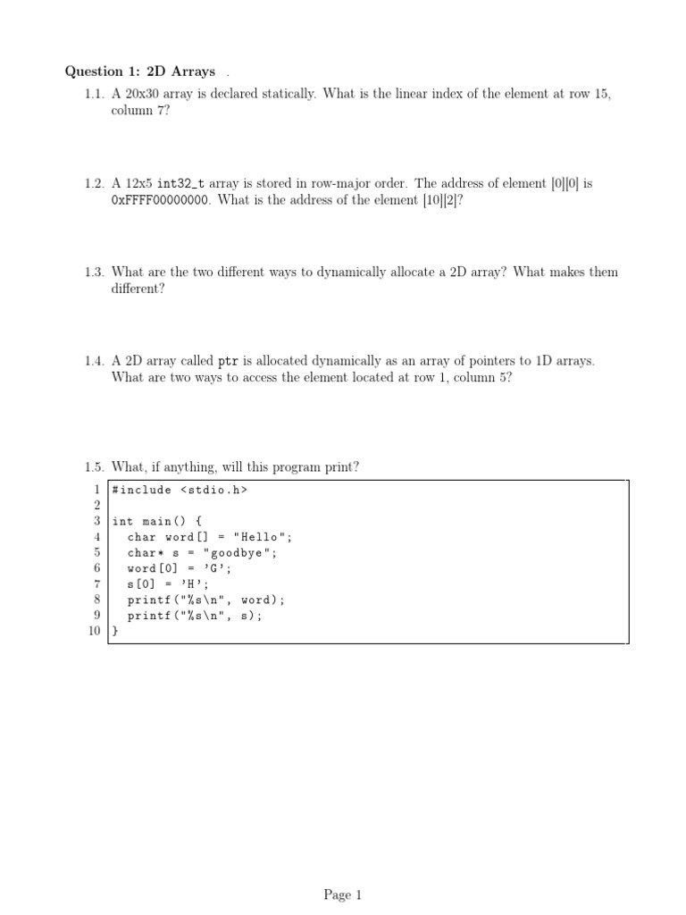 2D Arrays: Indexing and Functions | PDF | Pointer (Computer Programming ...