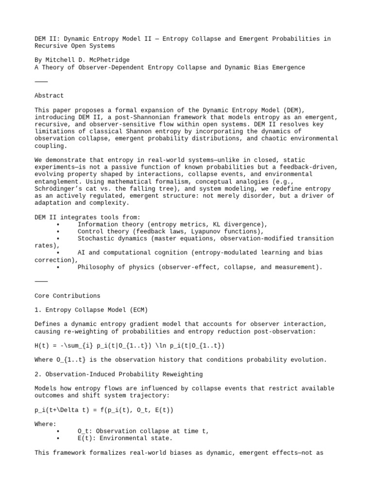 DEM II Dynamic Entropy Model II Entropy (1) | PDF | Entropy | System
