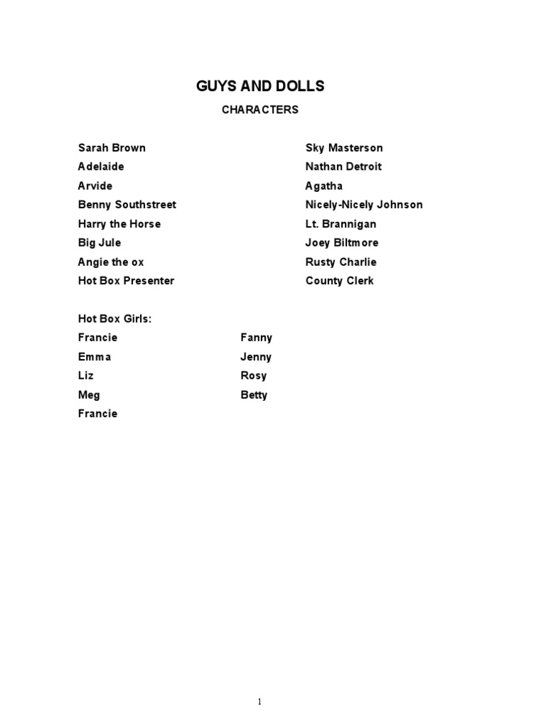 Guys and Dolls Script PDF