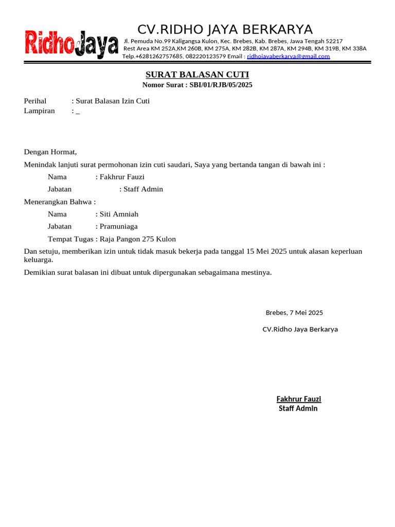 Surat Balasan Cuti | PDF