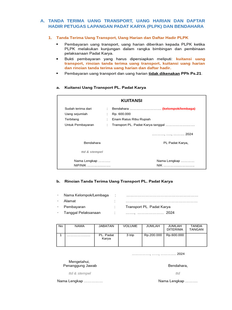 Tanda Terima Uang PLPK dan Bendahara | PDF