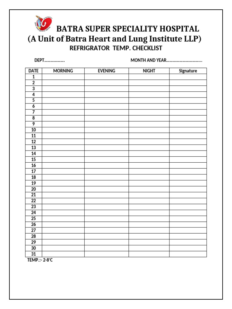 Refrigerator Temp. List | PDF
