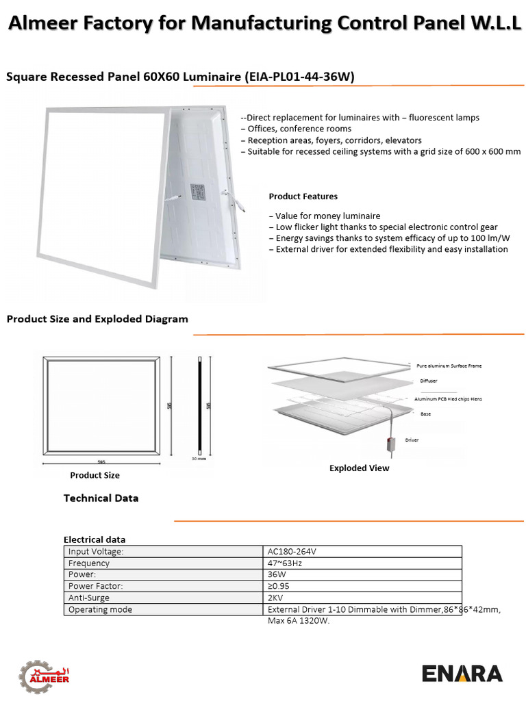 3-LED Panel Light-36W, CCT4000K, IP44,1-10v Dimmable | PDF | Light ...