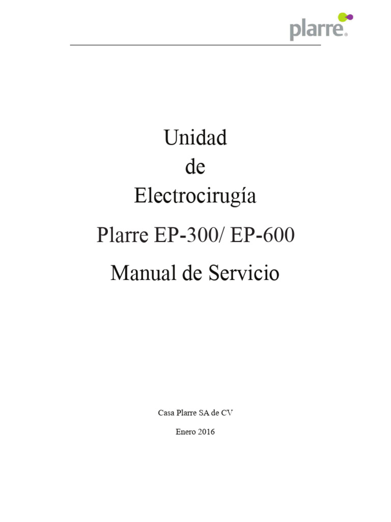 Unidad Electrocirugía Plarre EP-300/600 | PDF | Conector eléctrico ...