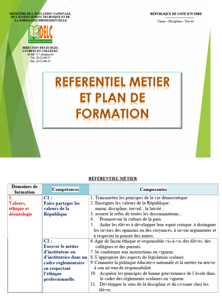 Référentiel Métier pour Enseignants en Côte d'Ivoire | PDF | Pédagogie ...
