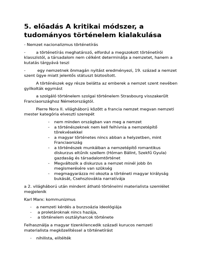 Előadás A Kritikai Módszer, A Tudományos Történelem Kialakulása | PDF