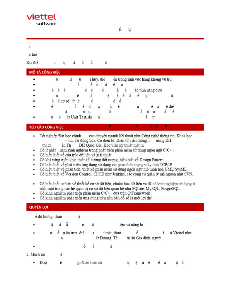Viettel Software - JD C++ Dev (QT) | PDF