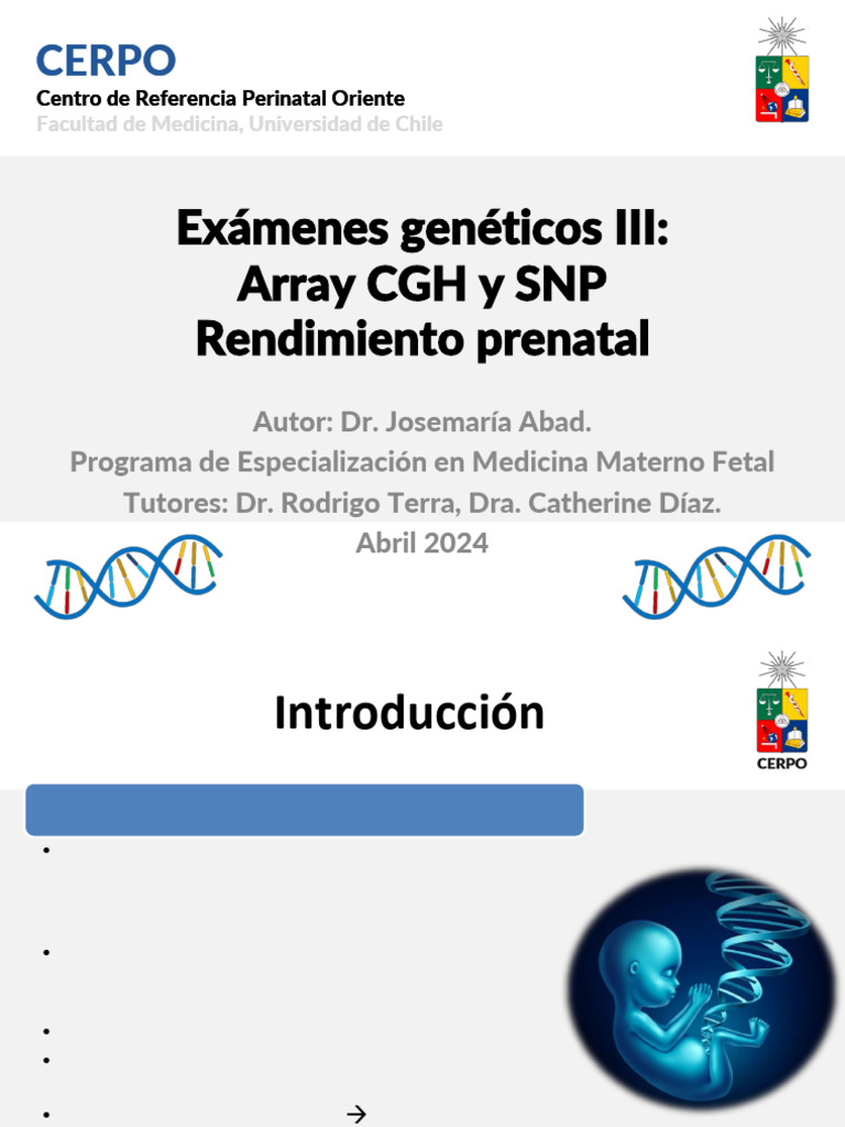 Examenes Geneticos III Array CGH y SNP Rendimiento Prenatal DR ...
