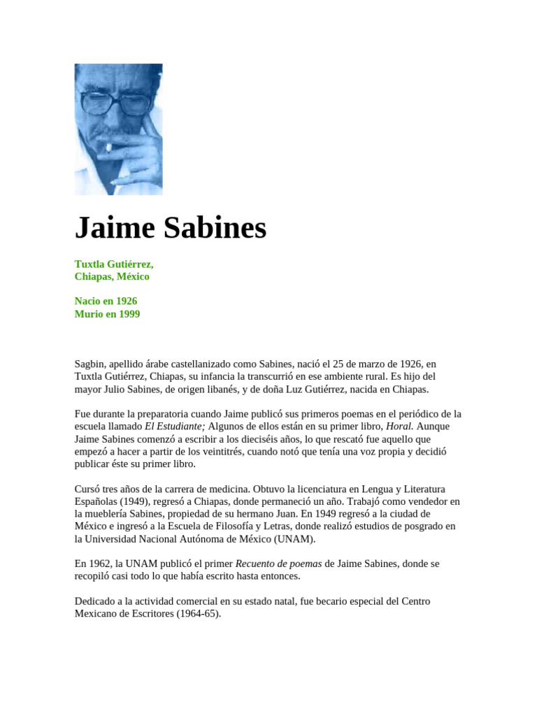 Vida y obra de Jaime Sabines | PDF