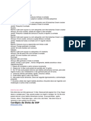 Dieta Da UNICAMP | PDF | Almoço | Café - cardápio unicamp