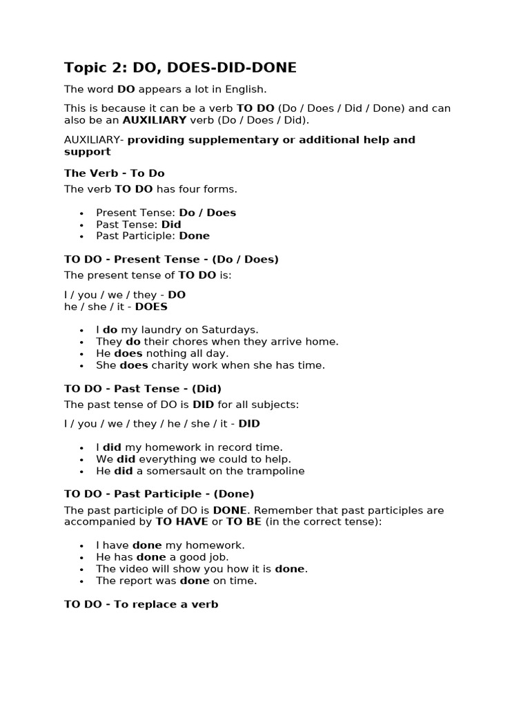 Understanding DO, DOES, DID in English | PDF | Verb | Grammatical Tense