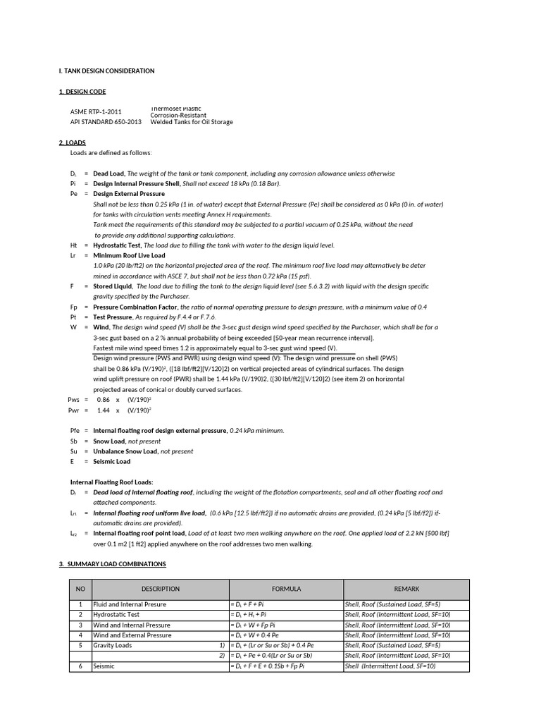 Tank Design Considerations and Loads | PDF | Structural Load | Pressure