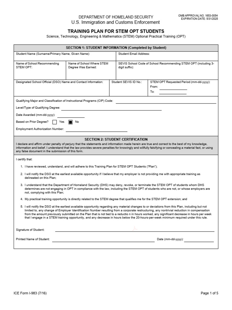 STEM OPT Training Plan Form I-983 | PDF | Science, Technology ...