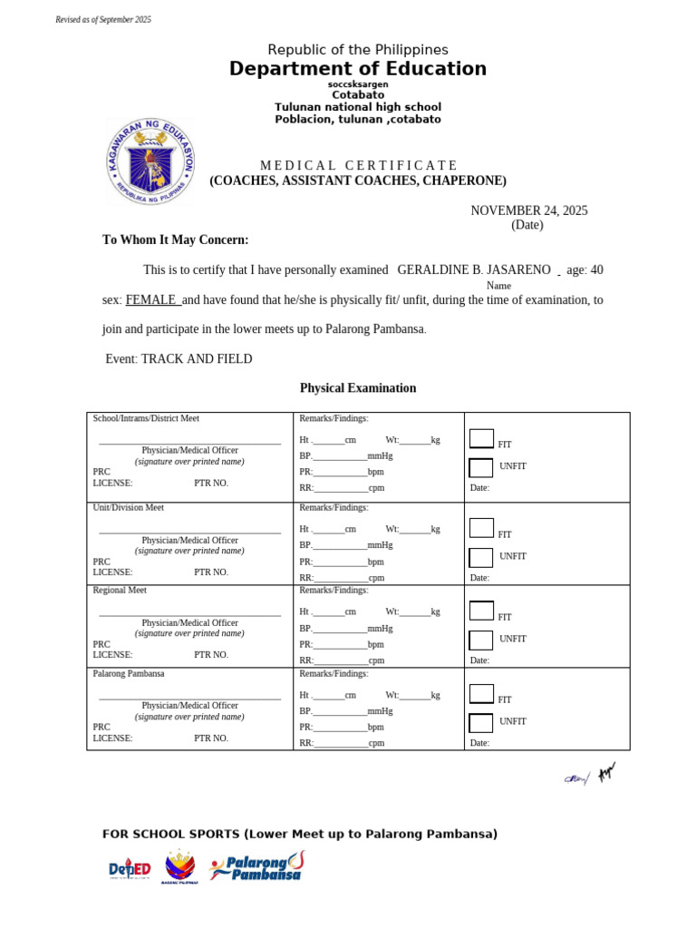 Medical Form 1 For Coaches, Asst Coaches, Chaperones - v20251 | PDF ...