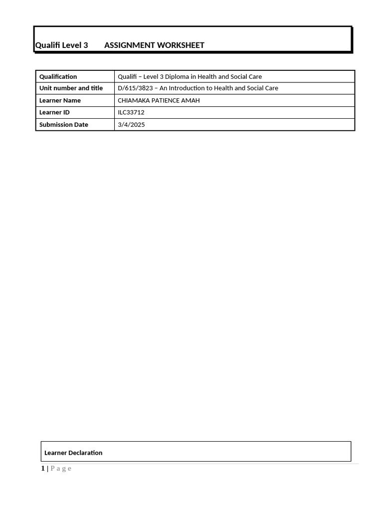 Health and Social Care Assignment Guide | PDF | Nursing | Health Care