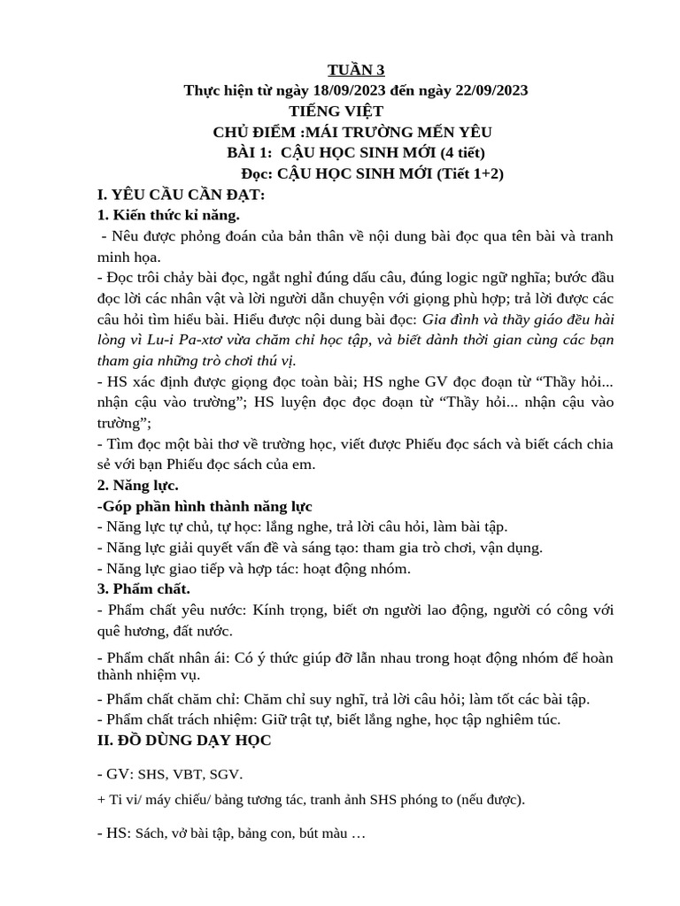 KHBD Lop 3a2 Tuan 3-4 2023-2024 | PDF