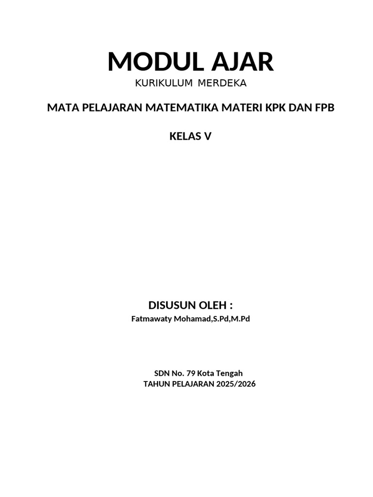 Modul Ajar Matematika Kelas 5 FPB Dan KPK PMM | PDF