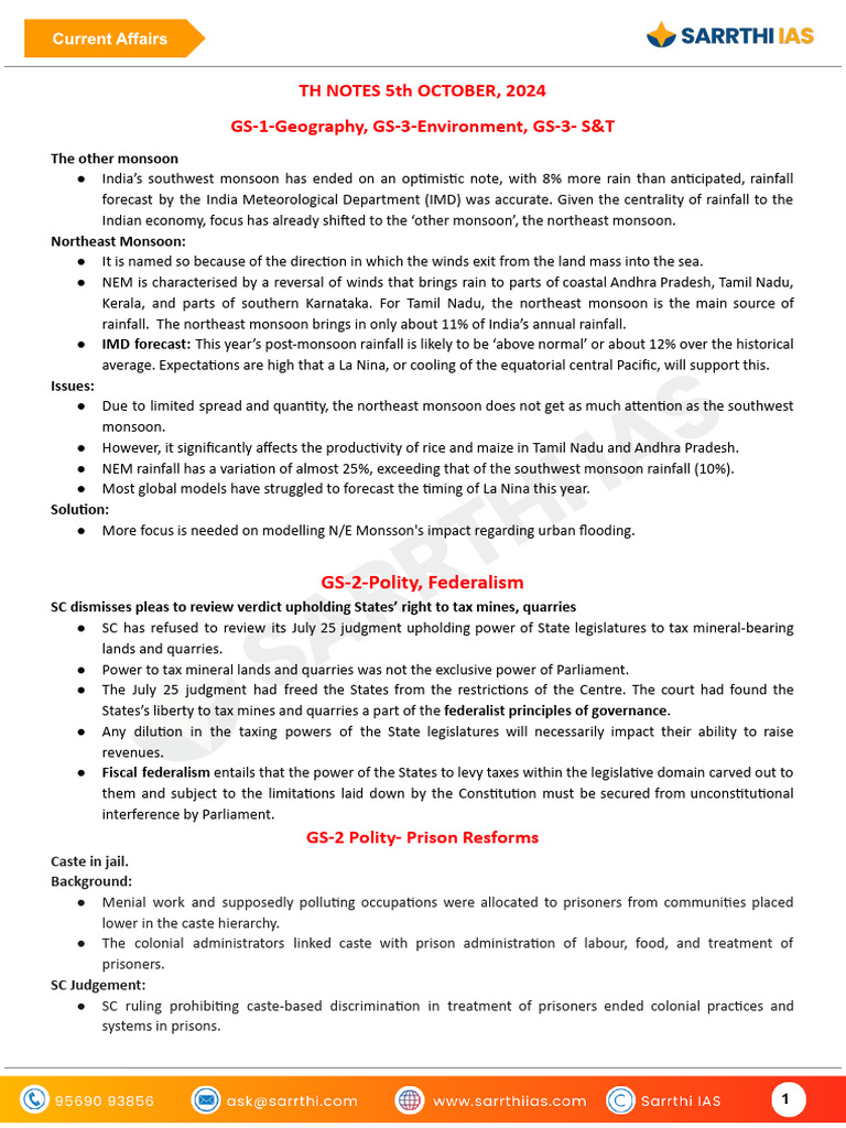CA Notes by Mudit Jain 5th October Google Docs | PDF | Monsoon | Flood