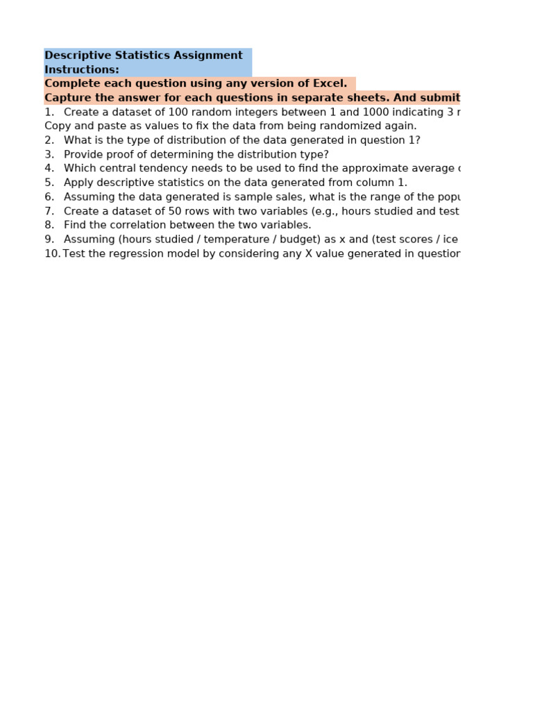 Descriptive Statistics Assignment | PDF