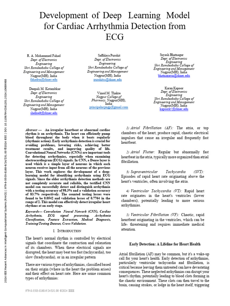 Development of Deep Learning Model For Cardiac Arrhythmia Detection ...