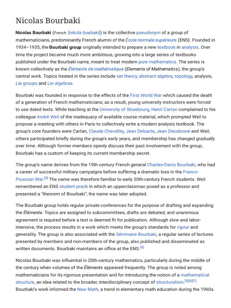 Nicolas Bourbaki: Pioneers of Modern Mathematics | PDF | Mathematics
