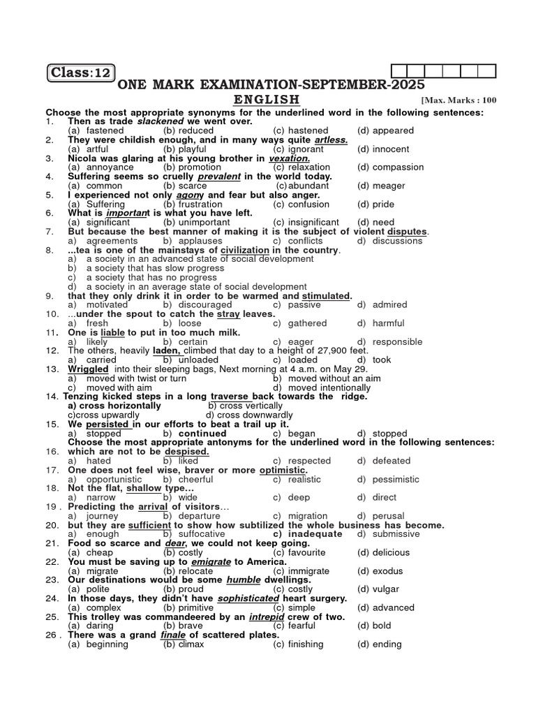Synonyms and Antonyms Exercise for English | PDF | Adjective | Noun