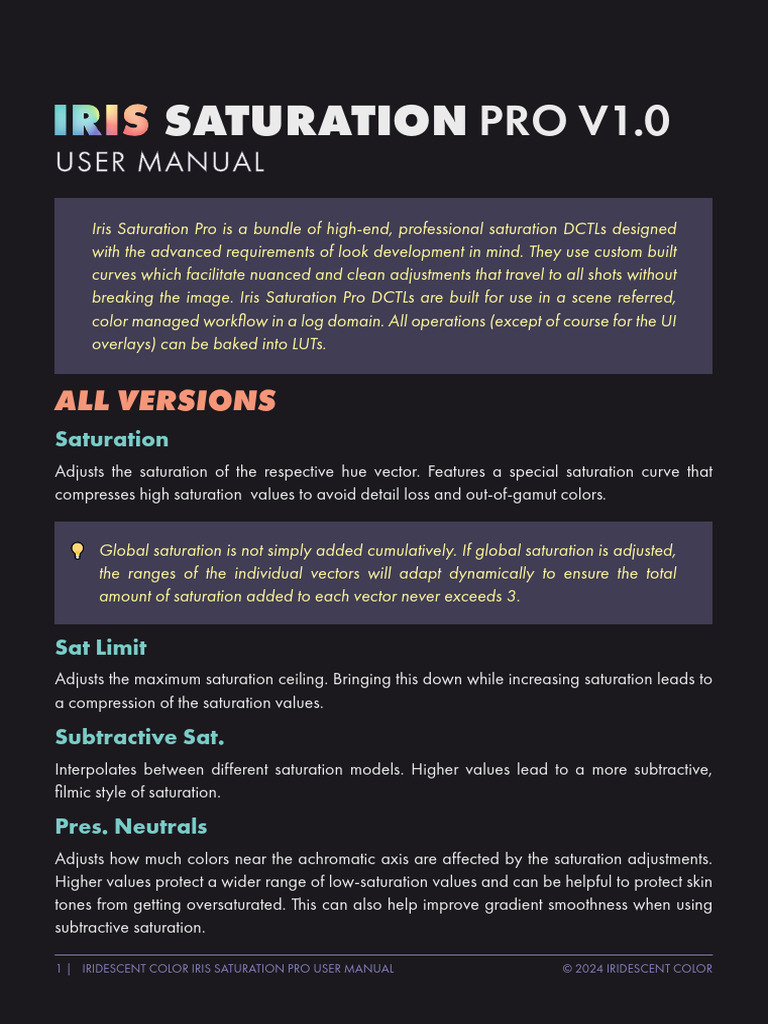 IC IRIS Saturation Pro Manual V1 0 | PDF | Color | Hue