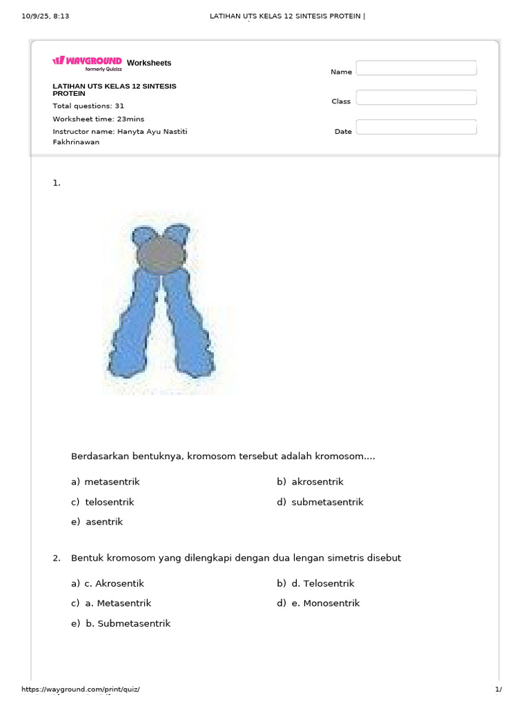 Latihan UTS Sintesis Protein Kelas 12 | PDF