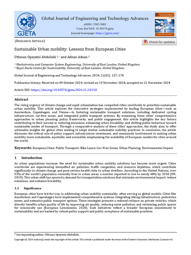 Sustainable Urban Mobility in Europe | PDF | Public Transport ...
