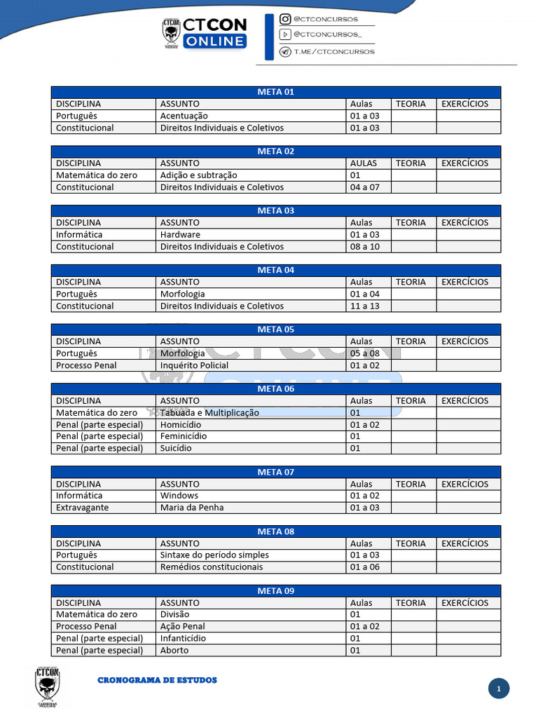 Cronograma de Estudos para Concursos | PDF | Matemática