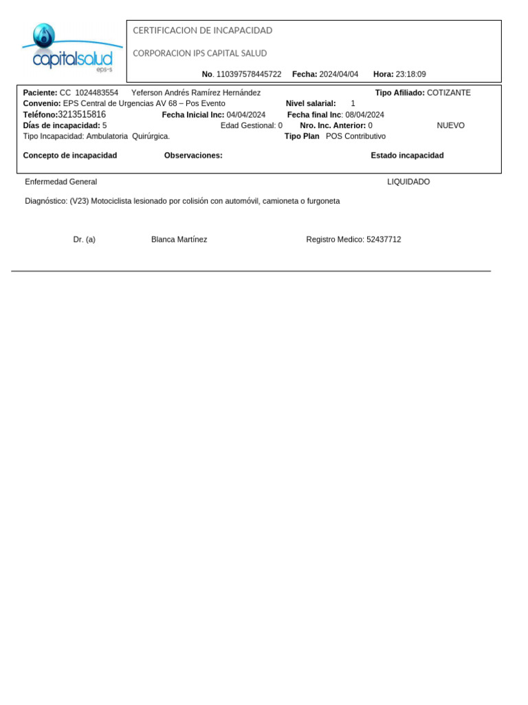 Certificación de Incapacidad Médica | PDF | Cuidado de la salud | Medicina