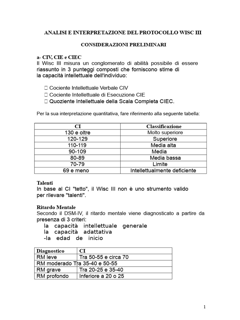 Analisi e Interpretazione Di Un Protocollo Wisc III | PDF