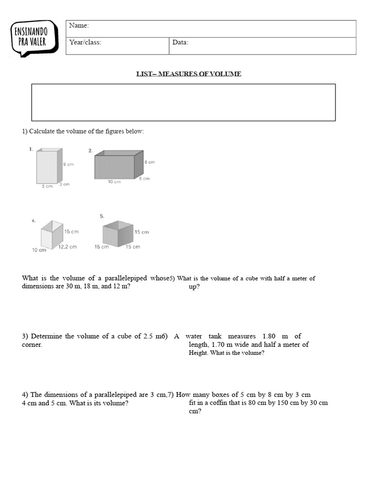 List - Measures of Volume and Capacity | PDF | Volume | Litre