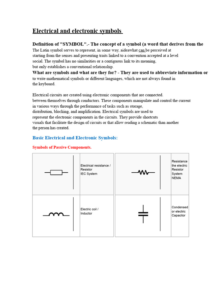 Electrical and Electronic Symbols Guide | PDF | Diode | Switch